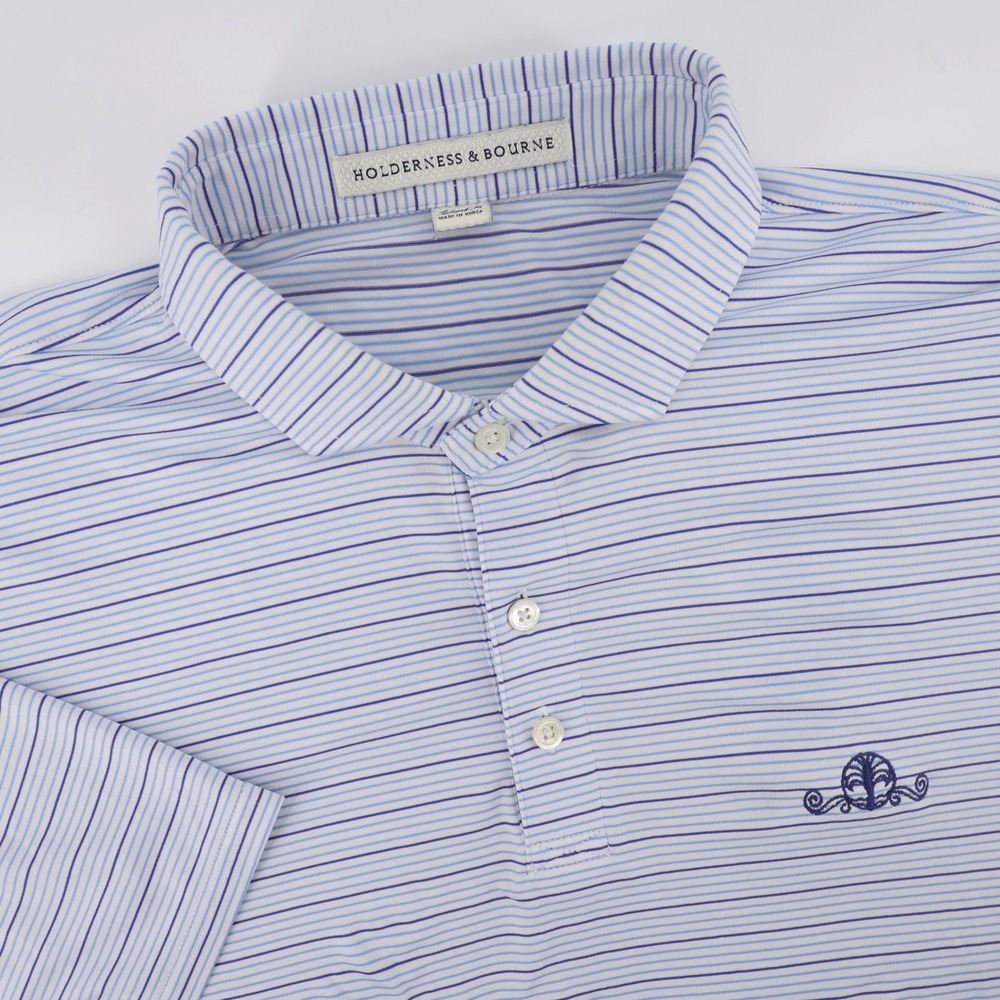 Holderness & Bourne Striped Tailored Fit Performance Polo Blue Mens XL